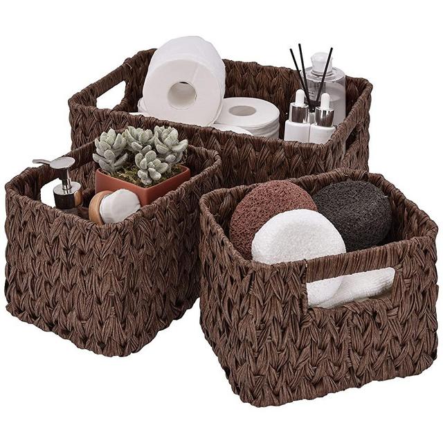GRANNY SAYS Hand-Woven Baskets for Storage, Imitation Wicker Baskets, Decorative Basket Set for Kitchen Shelves & Bathroom, Brown, Set of 3 (one Large, two Medium)