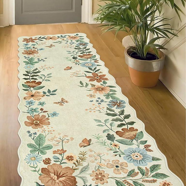 Lahome Floral Kitchen Runner Rug, 2X6 Rug Runners for Hallways Non Slip Ultra-Thin Soft, Non Slip Washable Runner Low-Pile Stain Resistant Boho Carpet for Bathroom Bedroom(2x6ft,Beige)