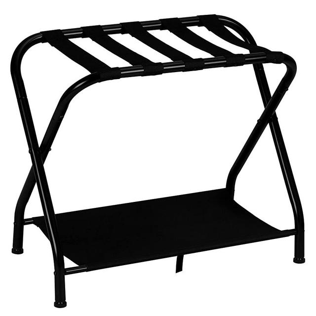 Heybly Luggage Rack,Steel Folding Suitcase Stand with Storage Shelf for Guest Room Bedroom Hotel,Black,HLR002B1