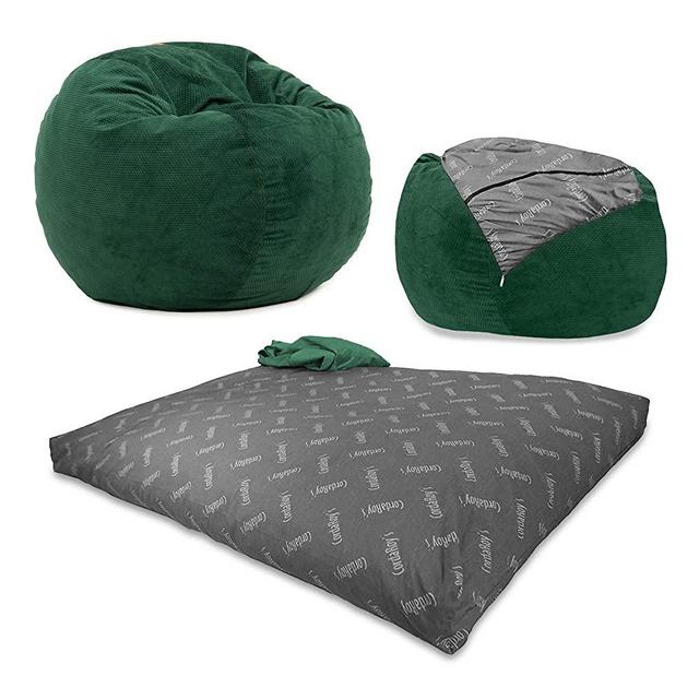 CordaRoy's Chenille Bean Bag Chair, Convertible Chair Folds from Bean Bag to Bed, As Seen on Shark Tank, Rainforest - Queen Size