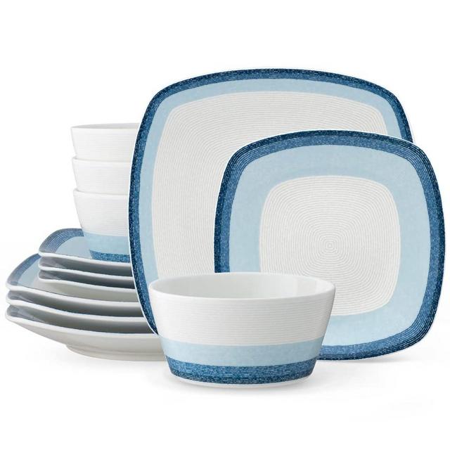 Noritake Colorscapes Layers Sky 12-Piece Square Dinnerware Set, Service for 4