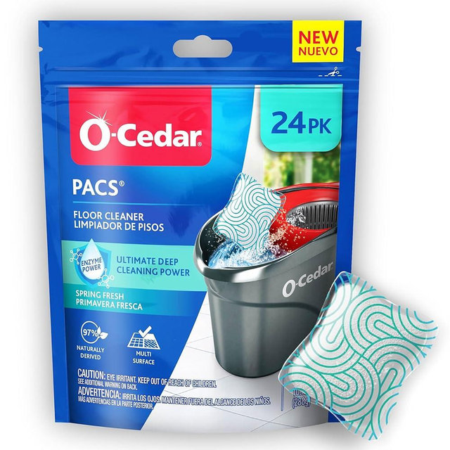 O-Cedar PACS Hard Floor Cleaner, Spring Fresh Scent 24 Count (1-Pack) | Made with Naturally-Derived Ingredients | Safe to Use on All Hard Floors | Perfect for Mop Buckets
