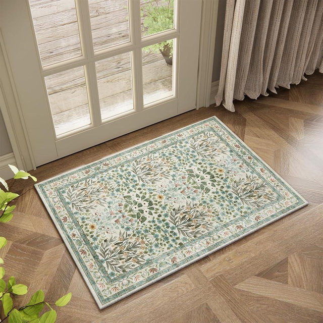 Non-Slip Washable Entry Rug 2x3, Vintage Floral Indoor Front Door Mat for Entryway, Bathroom & Kitchen