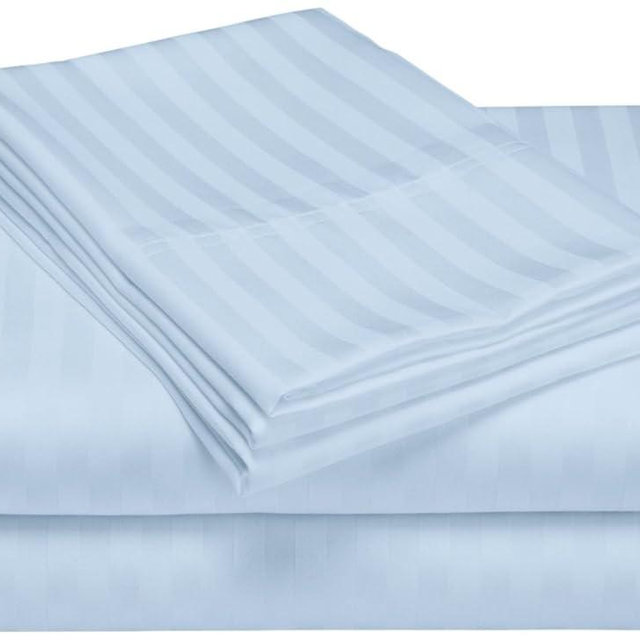Fresh Home Collection 1000 Thread Count 100% Egyptian Cotton Deep Pocket Dobby Striped Sheet Set (King, Blue)