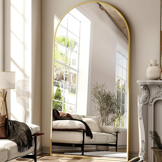 Easly 41"x81" Extra Large Arched Full Length Mirror - Leaning Mirror Arch Wall-Mounted Mirrors - Aluminum Alloy Frame Modern Simple Home Decor - for Living Room Bedroom Cloakroom
