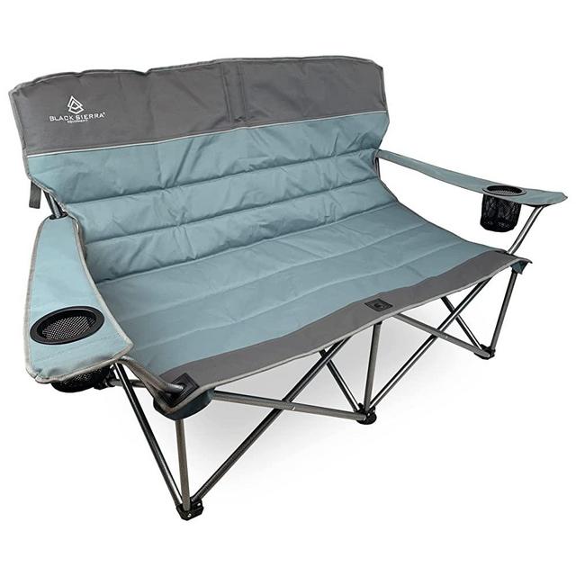 Black Sierra Lowboy Camping Sofa, Heavy Duty, Padded Folding Chair, with Carry Bag - Blue