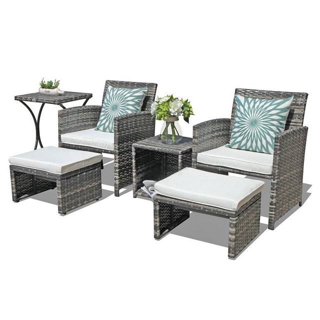 OC Orange-Casual Outdoor Wicker Furniture Set 6 Piece Patio Conversation Chat Set with Ottoman Footstool Storage Side Table Box Lawn Pool Balcony