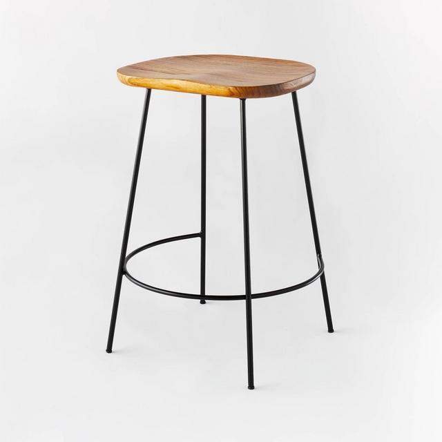 Metal Base Counter Height Stool with Wood Seat Brown - Threshold™ designed with Studio McGee