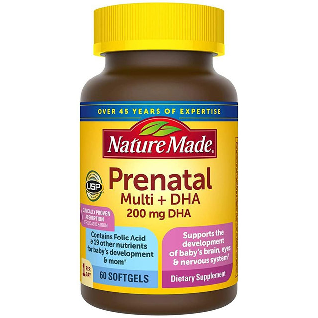 Prenatal Multi + DHA Softgels, Prenatal Vitamins & Minerals for Baby’s Development & Mom’s Nutritional Support, Clinically Proven Absorption of Folic Acid and Iron, 60 Count