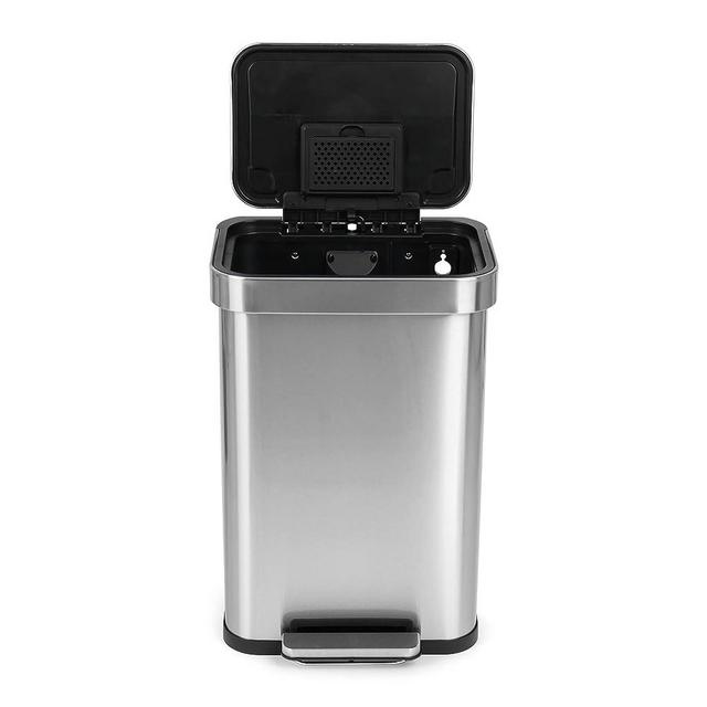 SIMPLI-MAGIC 50 Liter Soft-Close, Smudge Resistant Trash Can with Foot Pedal and Built in Filter-Stainless Steel, Sleek Finish, 50L/13.2 Gallon