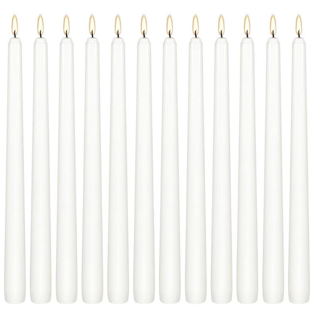 12Pack 10inch White Taper Candles- Dripless, Smokeless and Unscented Candle-Long Burning 8-9 Hours for Home décor, Candlesticks, Dinner Table, Halloween,Vigil, Advent, Christmas, Thanksgiving