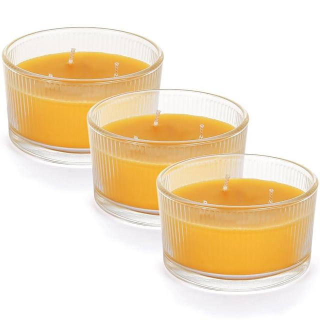 AGLARY 3PCS 3-Wick Beeswax Candles in Glass, Elegant and Natural Home Lighting,Unscented Raw Beeswax-Raw