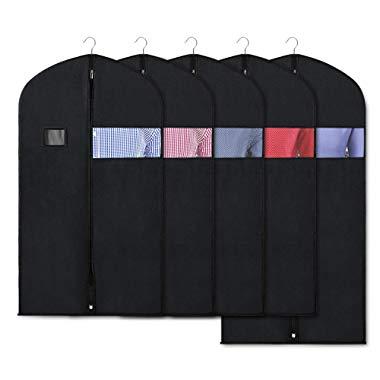 Zilink Black Garment Bags for Storage and Travel 43/50 INCH Anti-Moth Protector Suit Cover with Clear Window for Suit Jacket Shirt Coat Dresses (Pack of 5)