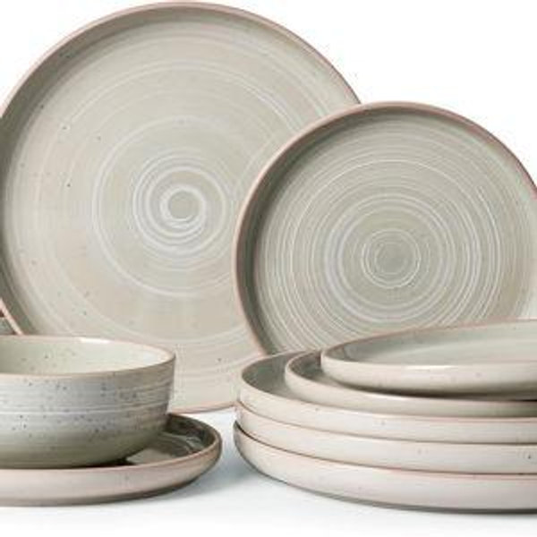 Famiware Meteor Plates and Bowls Sets for 4, 12 Pieces Dinnerware Sets, Microwave and Dishwasher Safe Dishes Set, Matcha Green