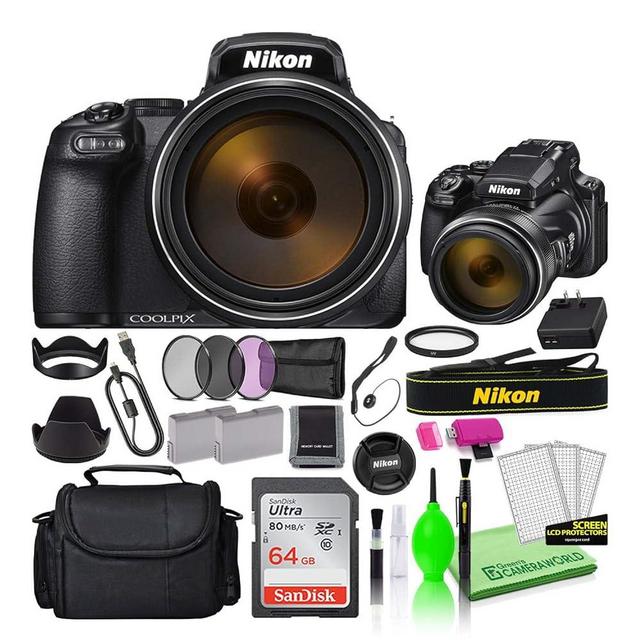 Nikon COOLPIX P1000 16MP Digital Camera (26522) Bundle Kit with 64GB Ultra SD Card + Large Camera Bag + Filter Kit + Spare Battery + Cleaning Kit + More