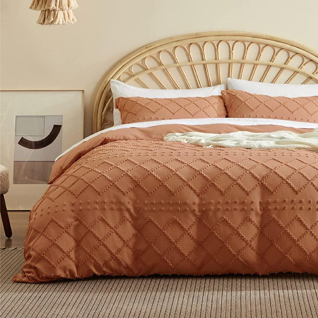 Bedsure Duvet Cover Queen Size - Queen Duvet Cover Set, Boho Bedding Queen for All Seasons, 3 Pieces Embroidery Shabby Chic Home Bedding Duvet Covers (Caramel Pumpkin, Queen, 90x90'')