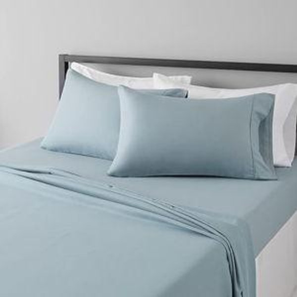 Amazon Basics Lightweight Super Soft, Wrinkle-Free Easy Care Microfiber 4 Piece Bed Sheet Set with 14-Inch Deep Pockets, Queen, Spa Blue, Solid