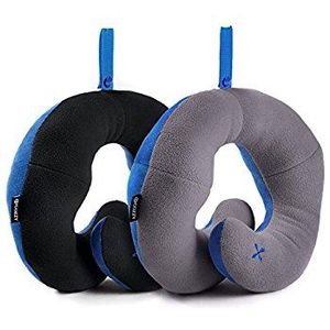 BCOZZY Chin Supporting Travel Neck Pillow - Supports the Head, Neck and Chin in Maximum Comfort in Any Sitting Position. A Patented Product. Discount- Set of 2. Adult Size, BLACK+GRAY