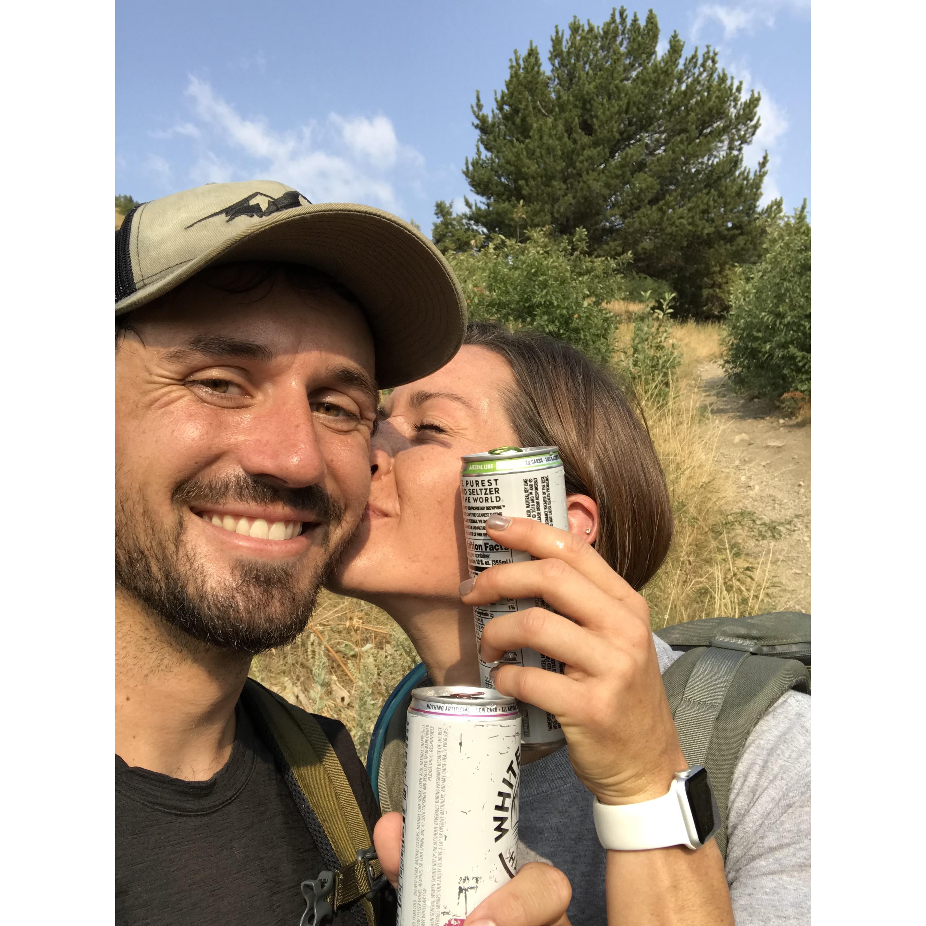 Celebratory drink after the ridge to ridge hike in Montana. 20 miles later, we did it!
