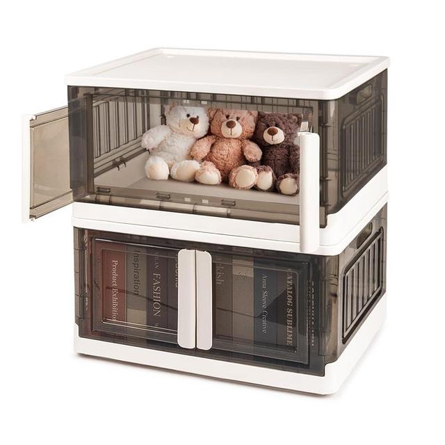Storage Bins with Lids-Closet Organizers and 13.74 Gal Storage Shelves, Folding Storage Box, Stackable Storage Bins with Open Front Door and wheels for Home Organization,Dorm Room Essentials 2Pack