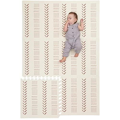 Childlike Behavior Baby Play Mat - Extra Large, Thick, Non-Toxic Foam Play Mat with Soft Interlocking Floor Tiles 72x48 Inches - Baby Floor Mat for Infants, Toddlers and Kids (Mudcloth - Beige)