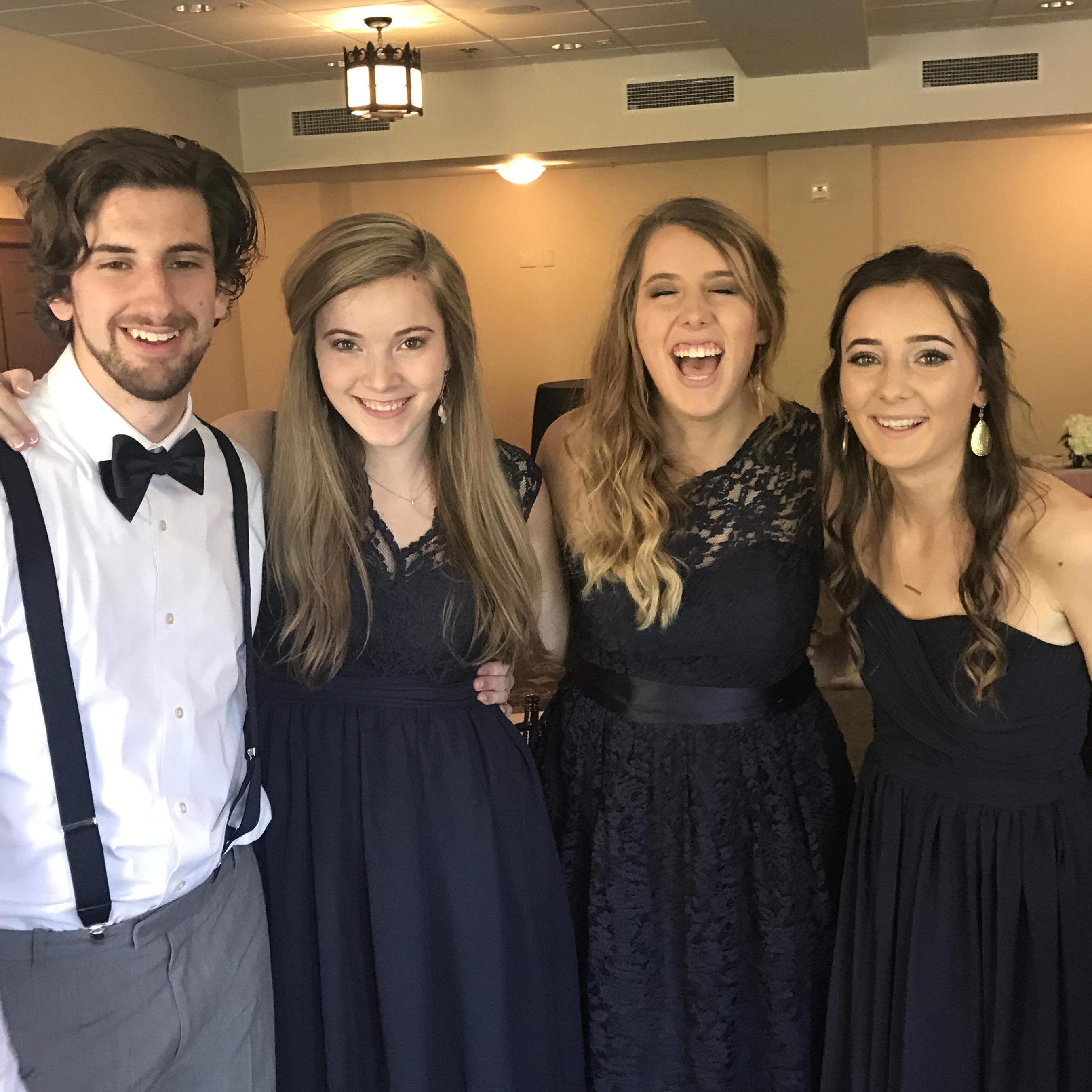 At Tara's brother's wedding with Tara's sisters! All pictured were in the wedding party.