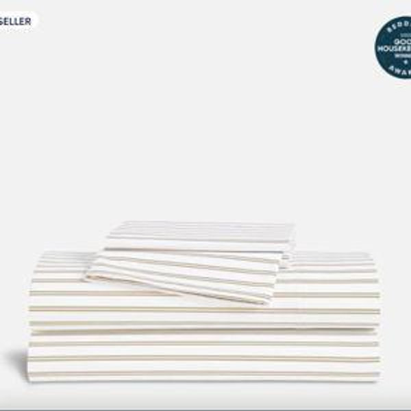 Luxe Sateen Core Sheet Set in TANDEM STRIPE IN PEBBLE