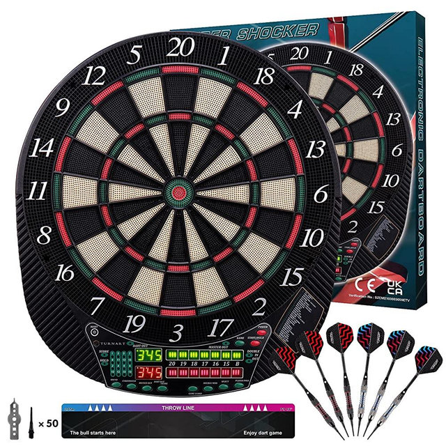Electronic Dart Board - Dart Board 13.5 inch Dart Board Electronic Scoreboard for 16 Players - 6 Darts Plastic Tips for Electronic Dart Dartboard with LED Display Throw Line