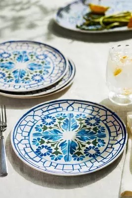 Sea Tile Melamine Dinner Plates, Set of 4