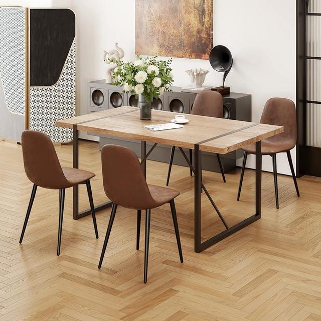 MUUOKY Dining Table Set for 4, Modern 55'' Wood Dining Table, Fabric Dining Chairs 4,Table and Chairs Set of 4,Ideal for Kitchen Dining Room
