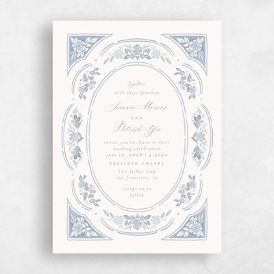 Blue Floral Wedding Invitation - Reed Portrait