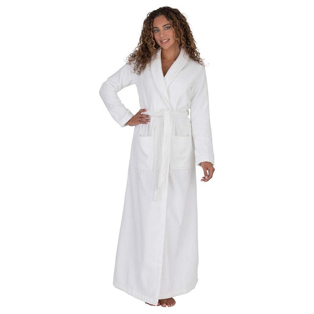 Be Relax Bathrobe for Women - Full Length Terry Cotton Robe with Shawl Collar and Hood, Warm and Cozy Robe with Belt & Pocket