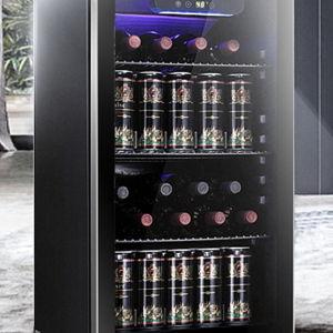 Antarctic Star 26 Bottle 130 Can Wine Cooler/Cabinet Beverage Refrigerator Mini Wine Cellar Beer Soda Clear Glass Door Bar Fridge Quiet Compressor Adjust Temp Freestanding Indoor Use 3.2cu.ft Black