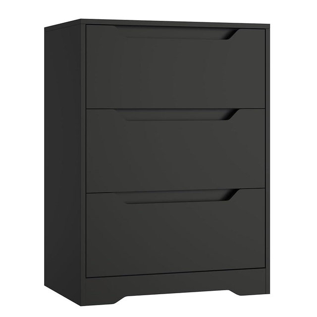 HOSTACK Modern 3 Drawer Dresser, Wood Chest of Drawers with Storage, Tall Nightstand with Cut-Out Handles, Side End Table, Accent Storage Cabinet for Living Room, Entryway, Black
