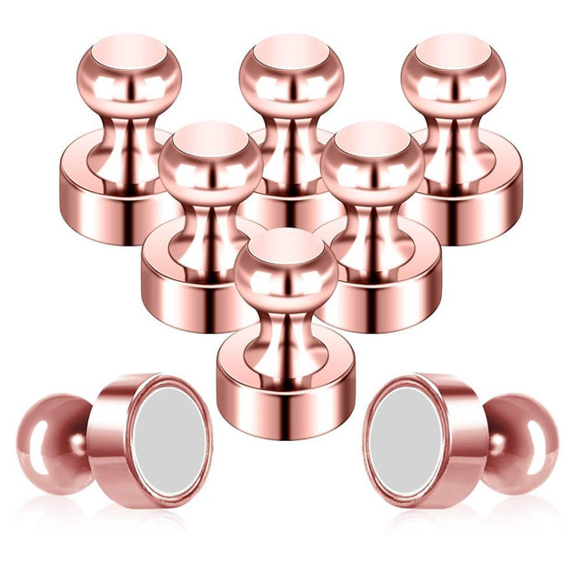 Pack of 8 Rose Gold Pink Push Pins Ideal Whiteboard Refrigerator Magnets - Adult Small Strong Magnets for Kitchen Classroom Office