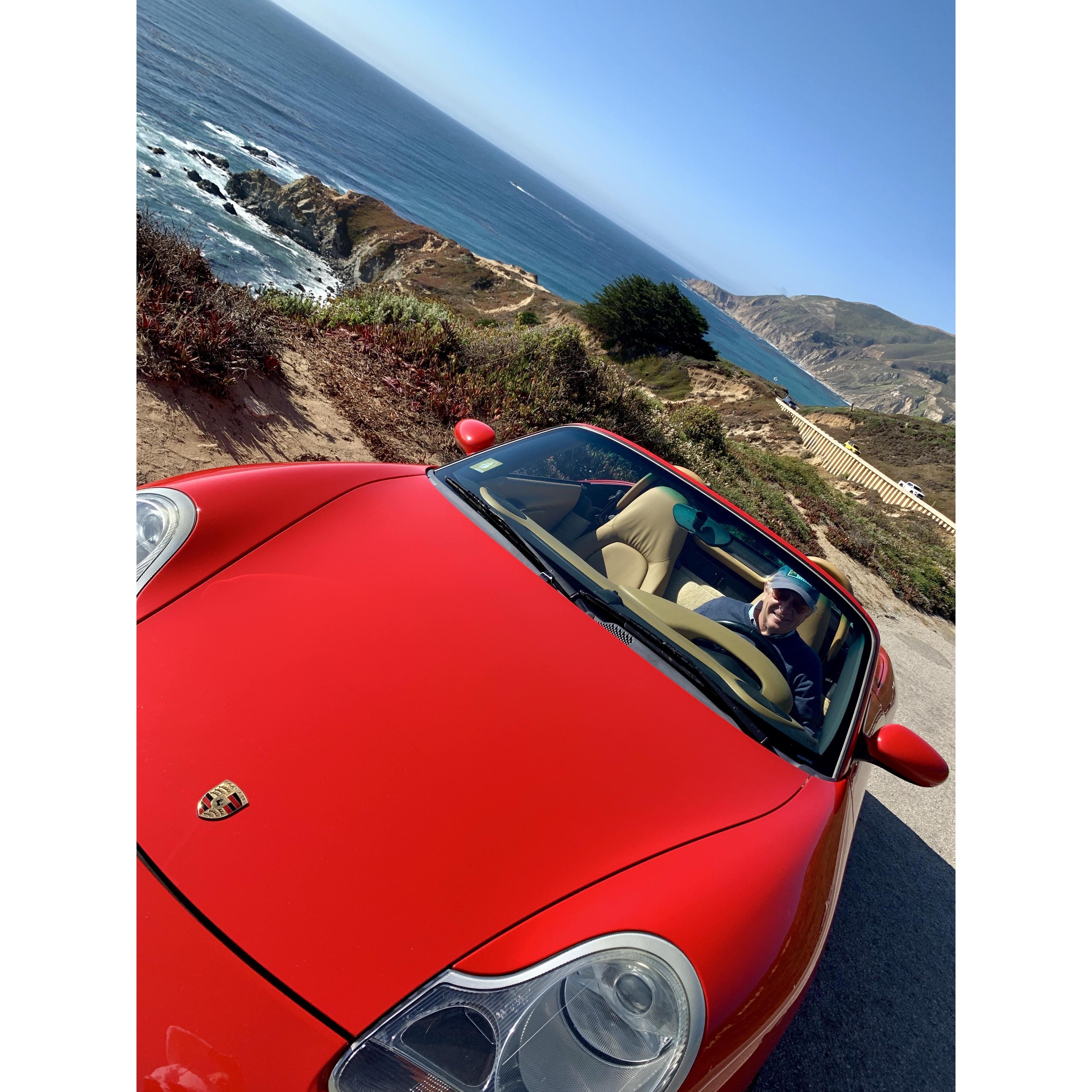 Mark drives the boxster out for fun zooming down the coastline