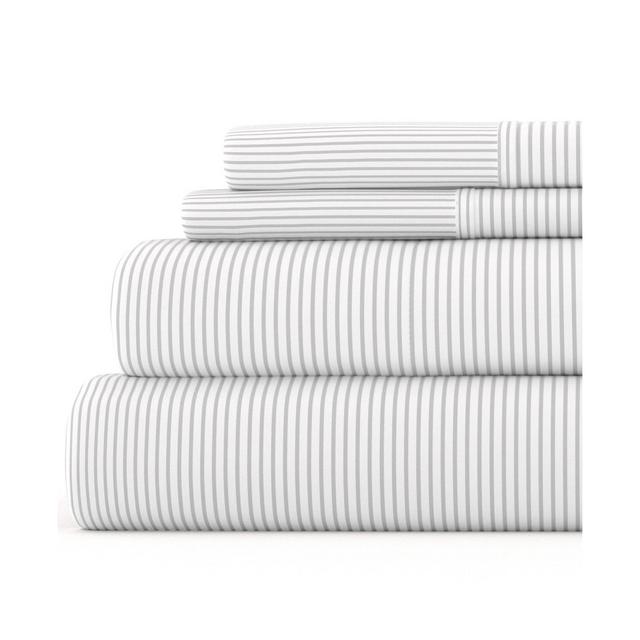 Becky Cameron, Easy Care, Pinstriped Pattern Sheet Set, Queen, Light Gray