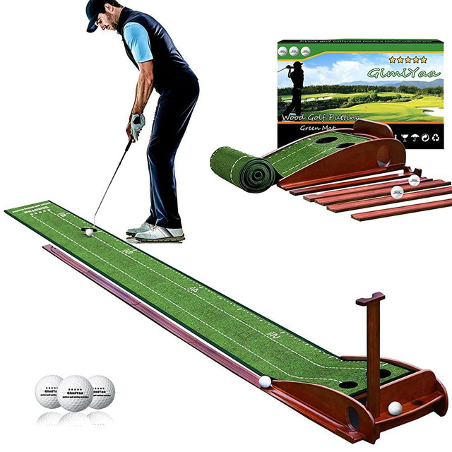 GimiYaa Golf Putting mat Green Indoor and Outdoor with Auto Ball Return,Game Practice Golf Gifts for Home, Office, Backyard Indoor Golf and Outdoor Use, Crystal Velvet Mat and Solid Wood Base