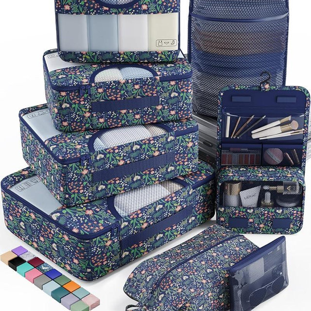 Veken 8 Set Packing Cubes for Travel Essentials, Suitcase Organizer Bags in 4 Sizes, Carry-On Luggage Accessories with Large Laundry & Hanging Toiletry Bag, Must-Have for Airplane, Road Trip & Camping