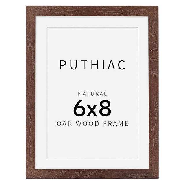 puthiac 6x8 Solid Oak Wood Picture Frame, Fits 5x7 with Mat or 6x8 Without Mat, Wall or Tabletop Display with Stand, Vertical or Horizontal, Plexi Front, 1 Pack, Walnut