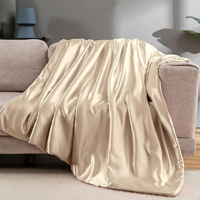 Vonty Satin Throw Blanket Taupe Satin Blankets 90x90 Inches(with Small Flowers), Cooling & Silky Throw Blanket Wrinkle-Free Cable Knit Big Size Throw Blankets for Coush Sofa Bed Outdoor