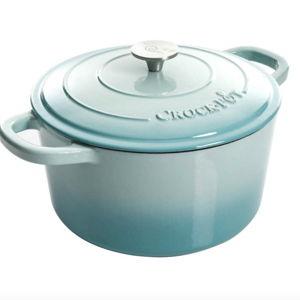 Artisan Cast Iron Round Dutch Oven with Lid in Aqua Blue