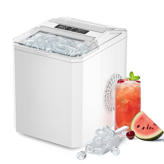 SMUG Ice Makers Countertop with Handle, Portable Ice Machine, 9 Bullet Ice Cubes in 6 Mins, 26lbs in 24Hrs, Auto-Cleaning, with Basket and Scoop, for Home, Kitchen, RV, Camping, White