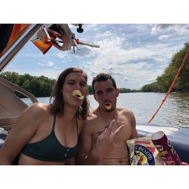 The loving couple's rendition of a timeless chip-centric comic routine.