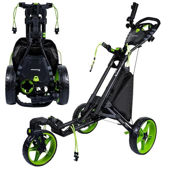 XDriveMax GC03 360 Rotating 3 Wheel Foldable Golf Pull Cart for Golf Clubs,Carries Umbrella Stand and Premium Storage - Green Pack