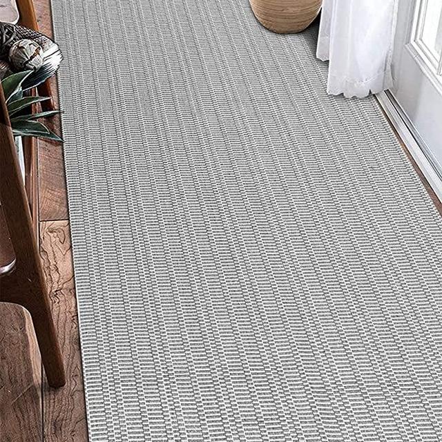 Upgraded Boho Runner Rug 2'x6', Grey Hallway Runner, White and Grey Carpet, 100% Woven Cotton Washable Gray Indoor Outdoor Rug Runner for Kitchen/Laundry Room/Doorway/Bedroom