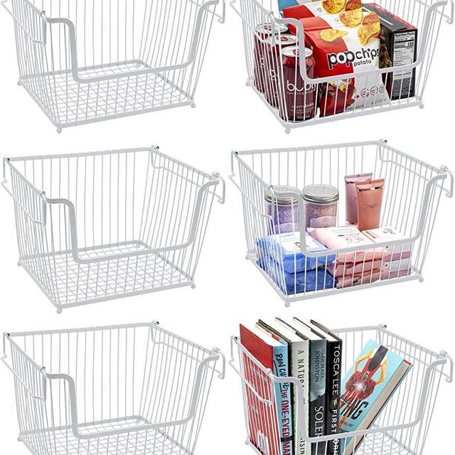 Sorbus Farmhouse Scoop Storage Bin Wire Baskets with Handles, Stackable Basket Set Organizers for Home, Kitchen Pantry, Bathroom, Laundry, Closet Organization, Iron Metal (6-Pack, White)