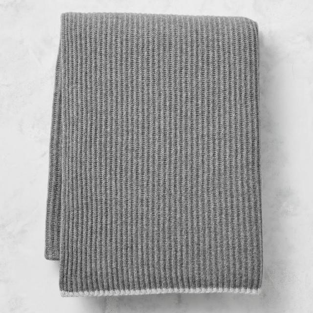Eco-Friendly Contrast Edge Cashmere Knit Throw, 50" X 70", Grey