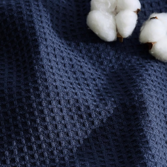 Bedsure GentleSoft 100% Cotton Blanket King Size for Bed - Breathable Lightweight and Soft for Summer, Basket Waffle Weave Woven Blankets, Home Decor Gift for Women, Navy, 108x90 inches