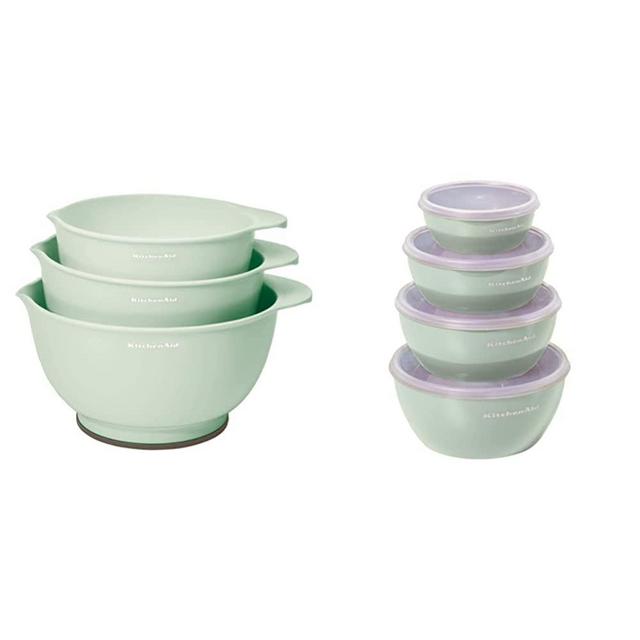 KitchenAid Classic Mixing Bowls, Set of 3, Pistachio & Prep Bowls with Lids, Set of 4, Pistachio